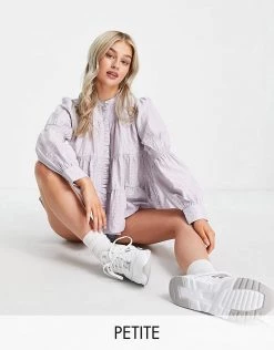 Y.A.S Petite Shirred Detail Shirt In Grey Check For Women -Women's Y.A.S Sales Shop unnamed file 2564