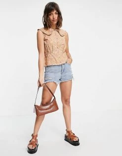 Y.A.S Organic Cotton Collar Detail Sleeveless Blouse In Orange Floral For Women -Women's Y.A.S Sales Shop unnamed file 2568