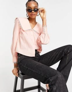 Y.A.S Collar Detail Blouse In Pale Pink For Women