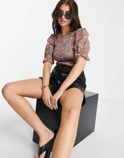 Y.A.S Organic Cotton Puff Sleeve Blouse In Multi Floral For Women -Women's Y.A.S Sales Shop unnamed file 2578