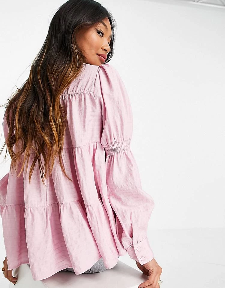 Y.A.S Shirt With Tiering And Shirred Arms In Pink Check For Women Roseate Spoonbill 4 Y.A.S Shirt With Tiering And Shirred Arms In Pink Check For Women Roseate Spoonbill - Image 2