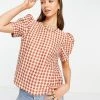 Y.A.S Puff Sleeve Blouse In Red & Cream Check For Women 1 Y.A.S Puff Sleeve Blouse In Red & Cream Check For Women -Women's Y.A.S Sales Shop unnamed file 2595