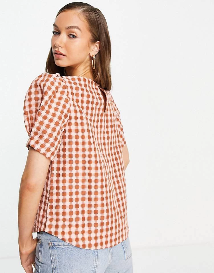 Y.A.S Puff Sleeve Blouse In Red & Cream Check For Women 4 Y.A.S Puff Sleeve Blouse In Red & Cream Check For Women - Image 2