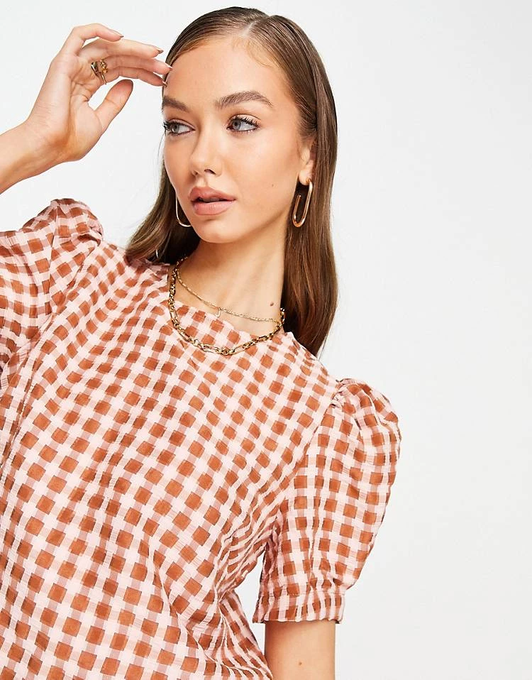 Y.A.S Puff Sleeve Blouse In Red & Cream Check For Women 5 Y.A.S Puff Sleeve Blouse In Red & Cream Check For Women - Image 3
