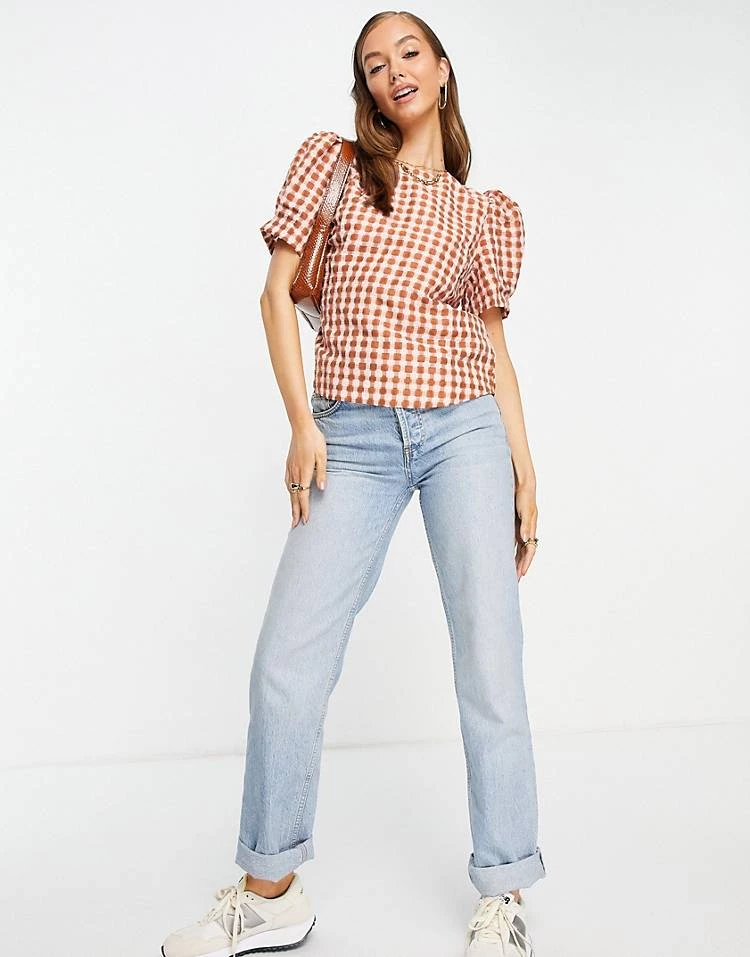 Y.A.S Puff Sleeve Blouse In Red & Cream Check For Women 6 Y.A.S Puff Sleeve Blouse In Red & Cream Check For Women - Image 4