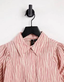 Y.A.S Puff Sleeve Shirt In Pink & White Print For Women -Women's Y.A.S Sales Shop unnamed file 2612