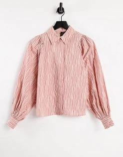 Y.A.S Puff Sleeve Shirt In Pink & White Print For Women -Women's Y.A.S Sales Shop unnamed file 2614