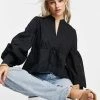 Y.A.S Petite Peplum Hem Shirt With Draw String In Black For Women -Women's Y.A.S Sales Shop unnamed file 2625