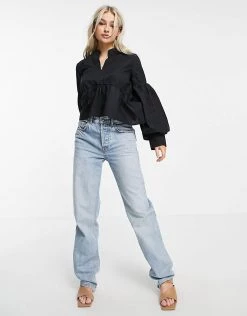 Y.A.S Petite Peplum Hem Shirt With Draw String In Black For Women -Women's Y.A.S Sales Shop unnamed file 2628