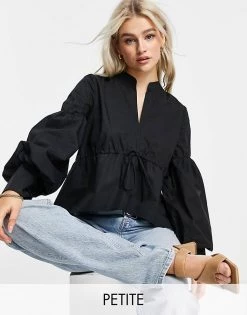 Y.A.S Petite Peplum Hem Shirt With Draw String In Black For Women -Women's Y.A.S Sales Shop unnamed file 2629