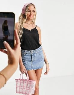 Y.A.S Debra Lace Trim Cami Top In White For Women Black