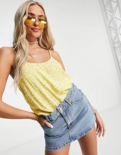 Y.A.S Sanna Strappy Printed Vest Top In Yellow For Women