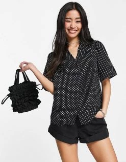 Y.A.S Geesa Polka Dot Revere Shirt In Black For Women Mono Polka Dot -Women's Y.A.S Sales Shop unnamed file 2652