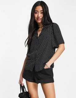 Y.A.S Geesa Polka Dot Revere Shirt In Black For Women Mono Polka Dot -Women's Y.A.S Sales Shop unnamed file 2653