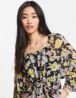 Y.A.S. Pima Floral Print Volume Sleeve Blouse In Black For Women Black Flower Aop -Women's Y.A.S Sales Shop unnamed file 2657