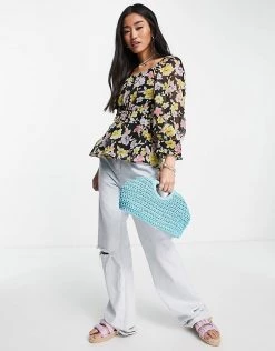 Y.A.S. Pima Floral Print Volume Sleeve Blouse In Black For Women Black Flower Aop -Women's Y.A.S Sales Shop unnamed file 2658