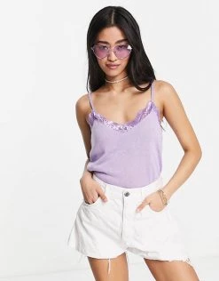 Y.A.S Debra Lace Trim Cami Top In Lilac For Women Lavendula -Women's Y.A.S Sales Shop unnamed file 2664