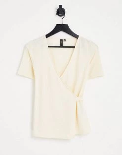 Y.A.S Lila Short Sleeve Wrap Top In Cream For Women Sandshell