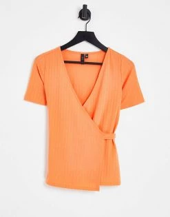 Y.A.S Lila Short Sleeve Wrap Top In Orange For Women Cantaloupe -Women's Y.A.S Sales Shop unnamed file 2704