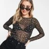 Y.A.S Melina Printed Mesh Top In Black For Women Black Aop -Women's Y.A.S Sales Shop unnamed file 2710