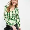 Y.A.S. Melina Printed Long Sleeve Wrap Top In Green For Women Evergreen Aop -Women's Y.A.S Sales Shop unnamed file 2715