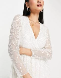 Y.A.S Bridal Embellished Sequin Dress With Full Skirt In White For Women Star White -Women's Y.A.S Sales Shop unnamed file 272