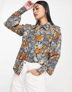 Y.A.S Printed Shirt Co-ord In Navy For Women Navy Blazer -Women's Y.A.S Sales Shop unnamed file 2722