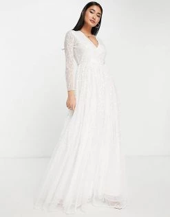 Y.A.S Bridal Embellished Sequin Dress With Full Skirt In White For Women Star White -Women's Y.A.S Sales Shop unnamed file 274