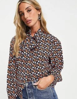 Y.A.S. Vella Printed Pussybow Blouse In Multi For Women Sky Captain Aop -Women's Y.A.S Sales Shop unnamed file 2742