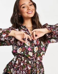 Y.A.S Frilly Floral Top In Multi For Women Night Sky -Women's Y.A.S Sales Shop unnamed file 2752