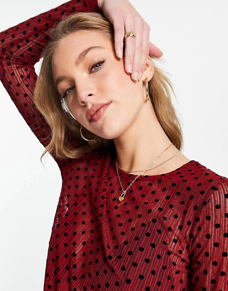 Y.A.S. Nessa Polka Dot Mesh Top In Red For Women Fiery Red 5 Y.A.S. Nessa Polka Dot Mesh Top In Red For Women Fiery Red - Image 3