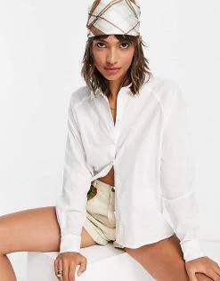 Y.A.S. Raglan Sleeve Oversized Shirt In White For Women -Women's Y.A.S Sales Shop unnamed file 2767