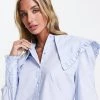 Y.A.S. Milla Wide Collar Button Up Blouse In Blue For Women Windsurfer -Women's Y.A.S Sales Shop unnamed file 2780