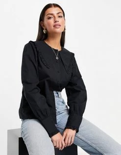 Y.A.S. Large Collar Button Down Shirt In Black For Women 10 Y.A.S. Large Collar Button Down Shirt In Black For Women -Women's Y.A.S Sales Shop unnamed file 2798