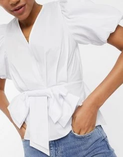 Y.A.S. Bow Front Volume Sleeve Blouse In White For Women -Women's Y.A.S Sales Shop unnamed file 2807