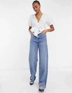 Y.A.S. Bow Front Volume Sleeve Blouse In White For Women -Women's Y.A.S Sales Shop unnamed file 2808