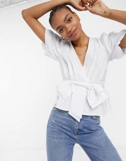 Y.A.S. Bow Front Volume Sleeve Blouse In White For Women -Women's Y.A.S Sales Shop unnamed file 2809