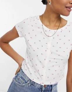 Y.A.S. Ditsy Floral Cropped T-shirt In White For Women White Multi -Women's Y.A.S Sales Shop unnamed file 2812
