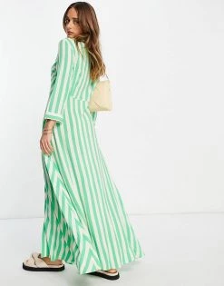 Y.A.S Striped Maxi Shirt Dress In Green For Women -Women's Y.A.S Sales Shop unnamed file 282