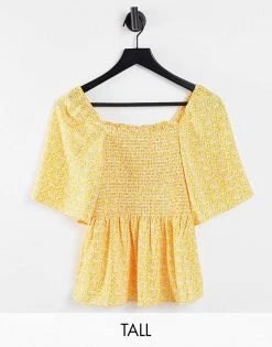 Y.A.S Tall Y.A.S. Tall Shirred Body Smock Top In Orange For Women