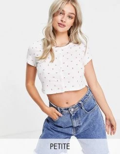 Y.A.S Petite Y.A.S. Petite Ditsy Floral Cropped T-shirt In White For Women White Multi -Women's Y.A.S Sales Shop unnamed file 2829