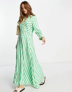 Y.A.S Striped Maxi Shirt Dress In Green For Women -Women's Y.A.S Sales Shop unnamed file 284