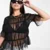 Y.A.S. Rushed Detail Sheer Top In Black For Women Black Mesh -Women's Y.A.S Sales Shop unnamed file 2840