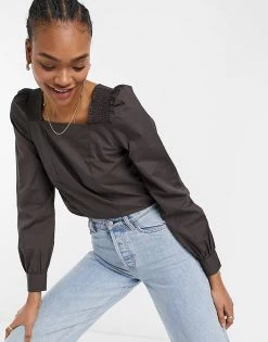 Women's Y.A.S Sales Shop 21 Y.A.S. Square Neck Ruched Sleeve Top In Green For Women