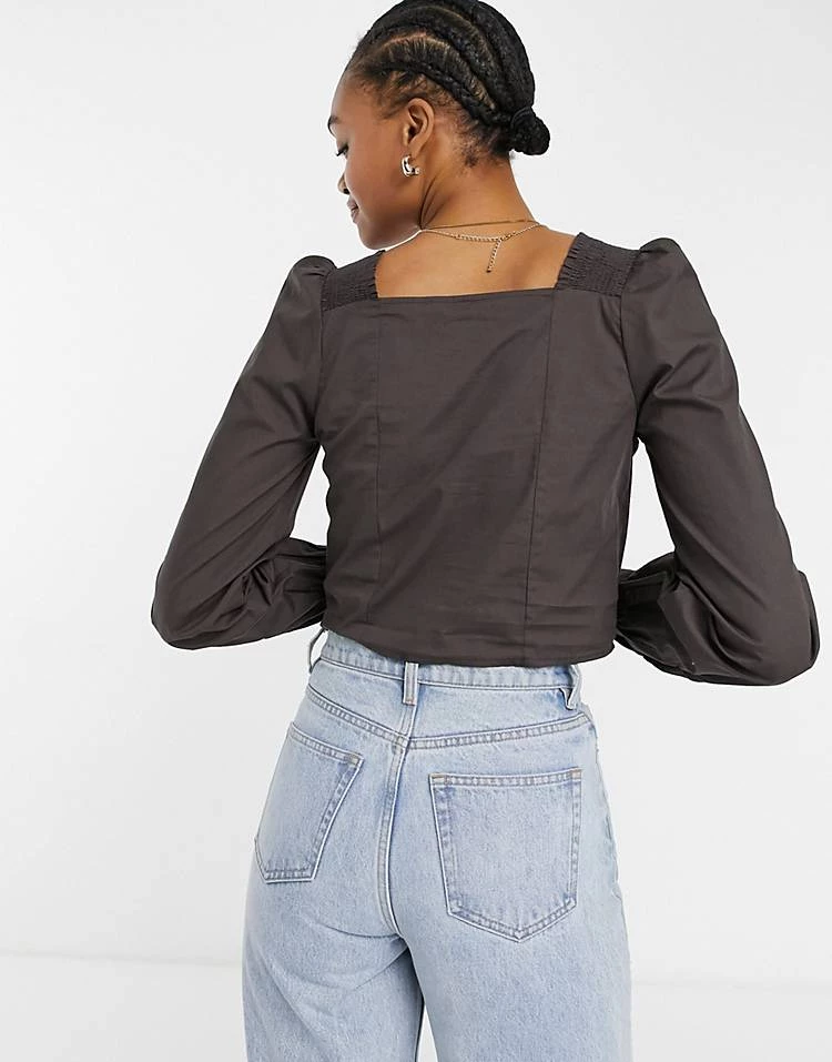 Y.A.S. Square Neck Ruched Sleeve Top In Green For Women 4 Y.A.S. Square Neck Ruched Sleeve Top In Green For Women - Image 2