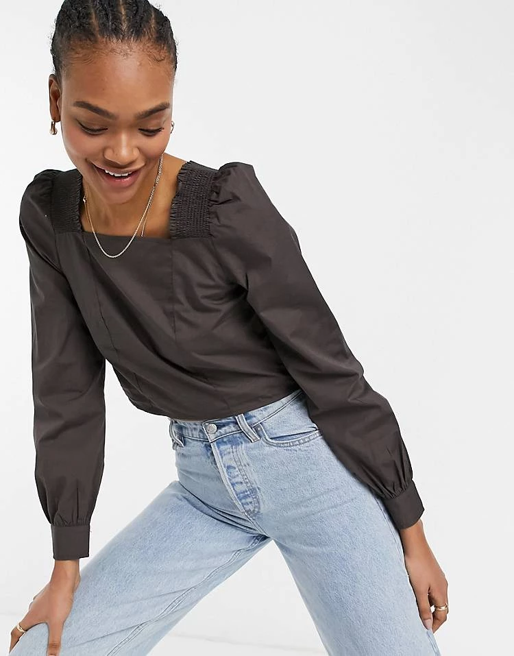 Y.A.S. Square Neck Ruched Sleeve Top In Green For Women 7 Y.A.S. Square Neck Ruched Sleeve Top In Green For Women - Image 5