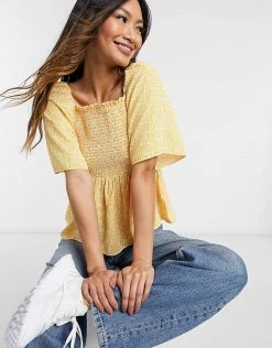 Women's Y.A.S Sales Shop 19 Y.A.S. Shirred Body Smock Top In Orange For Women