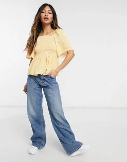 Y.A.S. Shirred Body Smock Top In Orange For Women -Women's Y.A.S Sales Shop unnamed file 2853