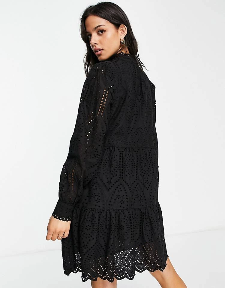 Y.A.S V Neck Broderie Mini Dress In Black For Women 4 Y.A.S V Neck Broderie Mini Dress In Black For Women - Image 2