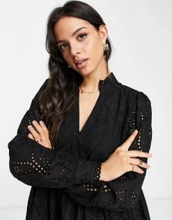 Y.A.S V Neck Broderie Mini Dress In Black For Women 9 Y.A.S V Neck Broderie Mini Dress In Black For Women -Women's Y.A.S Sales Shop unnamed file 287